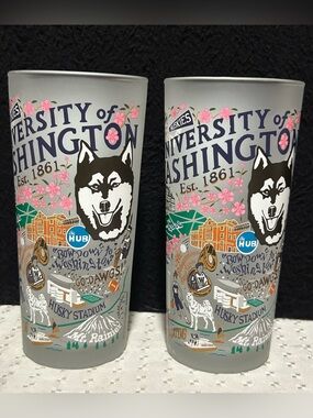 2 Univ. of Washington Huskies Catstudio 2017 Frosted Highball Glass UW Tumbler